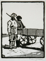 Red Guards. Woodcut print. 15 x 12 cm (approx) 1975