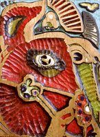 Relief in oak wood, oilpaint and kaolin. Size: 100x70x5cm.