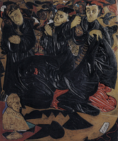Germany and Ossietzky. Oak, oilpaint. 140 x 115 cm. 1992-93.Collection: Museum f¨r Hamburgische Gischichte. Permanent place: Carl von Ossietzkt-room, Staats- und Universitätsbibliothek Hamburg.