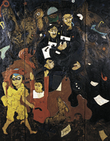 Stjärnbyte, relief i målad ek, (triptyk), 1990 - 1994, 200x152 cm