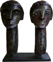 1&2 -version 2. patinated bronze, oil paint, kaolin. edition: unique. 16 x 16 x 48cm (each). 2000
