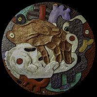 Coggs and Wheels. Oak wood, oil paint. ø: 90 cm. 1997. (Collection: Örebro Läns Landsting))