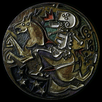 Market Image. Oak wood, oil paint, kaolin. Ø: 130cm. 1999 (Private collection)