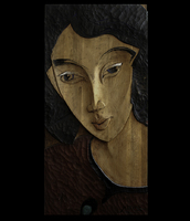 Portrait. Oak wood, oil paint. 63,5 134 cm. 1994