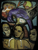 Gamajon, The Bird of Hope. Oak wood, oil paint, kaolin. 200 x 150 cm. 1999. (Collection: Pedagogen Park, Mölndal, Sweden)