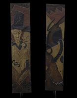 Cousin and Death (front and backside), painted oak wood, iron (detail). 20,8 x 184,5 cm (Private collection).
