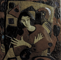 Nocturnal thoughts. Oak, oil paint. 1992. 70.5 x 70 cm. (Private collection).