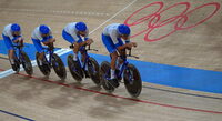 EPA/CHRISTOPHER JUE | Il team italiano campione olimpico al Velodromo di Ono, Shizuoka