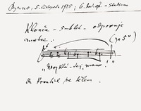 Melodía del habla. Leoš Janáček anotó junto al Estadio el 5.11.1925: Un niño –6 años– se opone a su madre: "¡No me lo cuentes, mamá!". Y se retorció. © Museo Regional Moravo