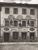 Průčelí Stopkovy pivnice s freskami Ladislava Nováka (1920) © Nakladatelství Josef Filip