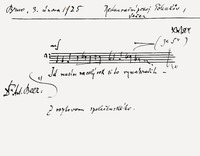 Melodía del habla: Leoš Janáček anotó en el restaurante U Polenků el 3.2.1925: Dr. Arne Novák: “Ahora tengo todo el día para mí: a Mělník. Sí, sí.”. De una conversación grupal. © Museo Regional Moravo