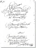 Titulní list manuálu (=kniha úředních zápisů); „Manuál radní města Litomyšle Ad Annum 1679 založený“