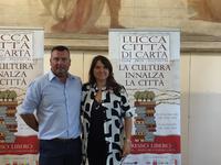 Alessio Del Debbio, presidente di Nati per scrivere, Romina Lombardi, presidente di L'Ordinario, i direttori artistici di Lucca Città di Carta