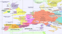 El mapa muestra a Europa en el siglo XIV, los reinos, ducados y condados protagonistas de la Guerra de los Cien Años. Fuente: Euratlas
