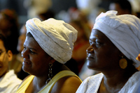 Dos mujeres quilombolas durante un acto en Brasilia, Brasil.