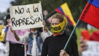 Manifestación para recibir a la Comisión Interamericana de Derechos Humanos (CIDH) en Bogotá (Colombia), el 6 de junio de 2021. Juan Barreto / AFP