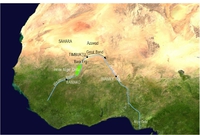 Satellietbeeld van West Afrika. De Niger Rivier.
