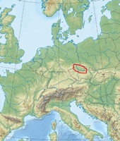 Locatie van het Boheems Krijtbekken in rood.