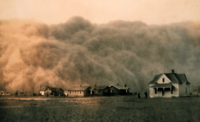 Dust clouds from the Dust Bowl in Texas, 1935.