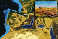 Geografie en dieren tijdens het Messiniaan (Pahaubi/Wikipedia).