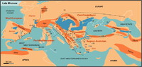 El Mediterráneo en el Mioceno, justo antes de la crisis mesiniana. Obsérvese el arco entre España y Marruecos. (Wikipedia)