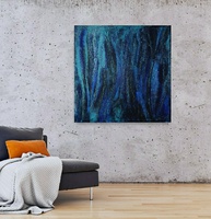 KAISLIKKO 100X100X4cm. 580€. Kohopintainen akryylimaalaus kankaalle, tummat reunat, ripustusvalmis.