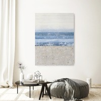 JÄÄMERI 128x94x2cm. 1400€ Akryyli pellavalle. Maalauskankaan hukkapaloista ompelemalla koottu teos.