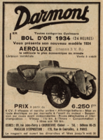 Publicité pour modèle Aéroluxe parue en 1934 dans Moto Revue